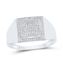 Load image into Gallery viewer, Sterling Silver Round Diamond Mens Square Frame Cluster Ring 1/4 Cttw - Splendid Jewellery