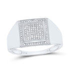 Sterling Silver Round Diamond Mens Square Frame Cluster Ring 1/4 Cttw - Splendid Jewellery