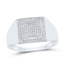 Sterling Silver Round Diamond Mens Square Frame Cluster Ring 1/4 Cttw - Splendid Jewellery