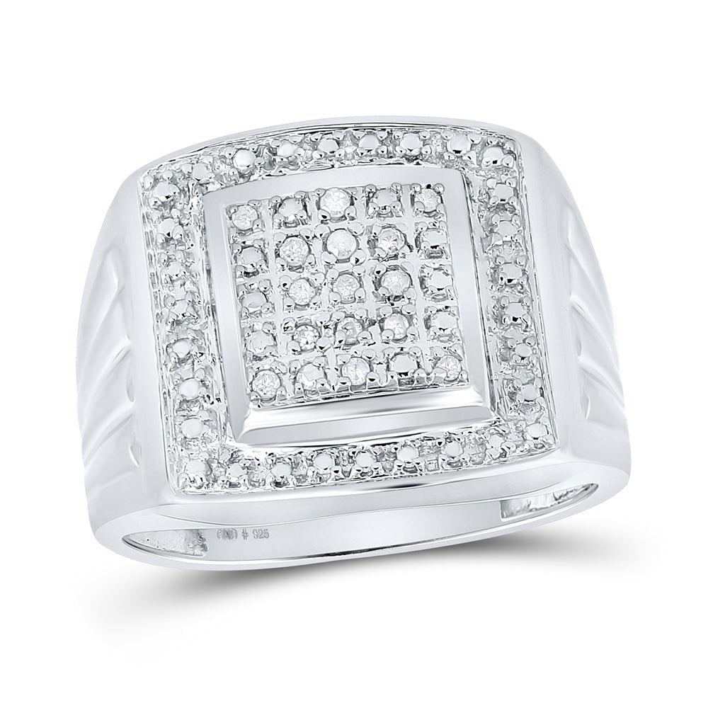 Sterling Silver Round Diamond Mens Square Frame Cluster Ring Size 9 1/10 Cttw - Splendid Jewellery