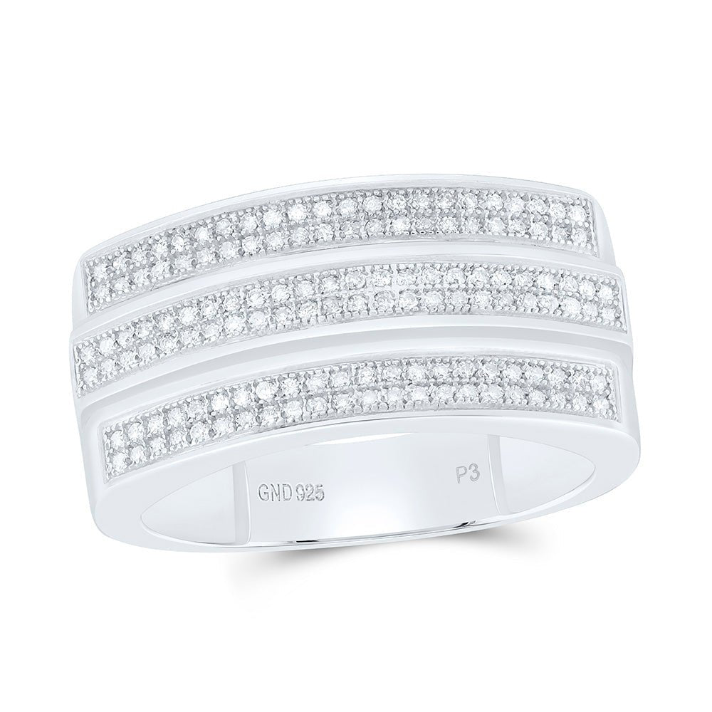 Sterling Silver Round Diamond Mens Triple Row Band Ring 3/8 Cttw - Splendid Jewellery