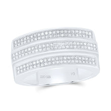 Load image into Gallery viewer, Sterling Silver Round Diamond Mens Triple Row Band Ring 3/8 Cttw - Splendid Jewellery