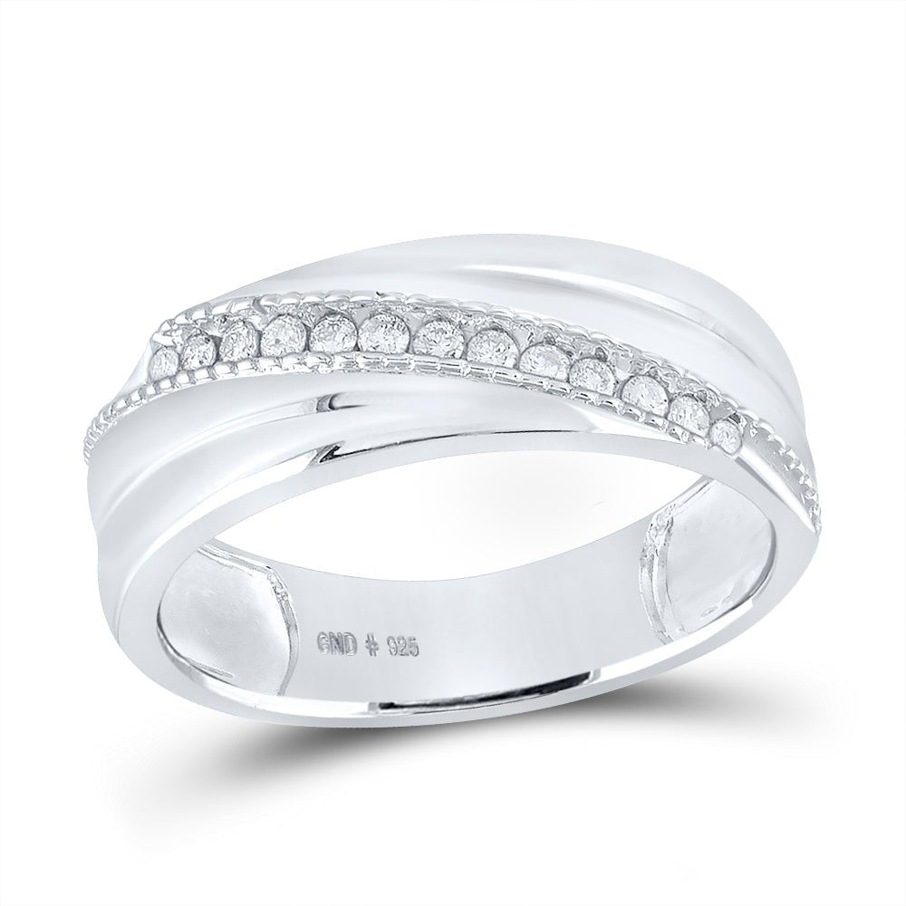 Sterling Silver Round Diamond Men's Wedding Milgrain Band Ring 1/5 Cttw - Splendid Jewellery