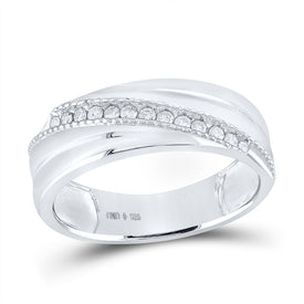 Sterling Silver Round Diamond Men's Wedding Milgrain Band Ring 1/5 Cttw - Splendid Jewellery