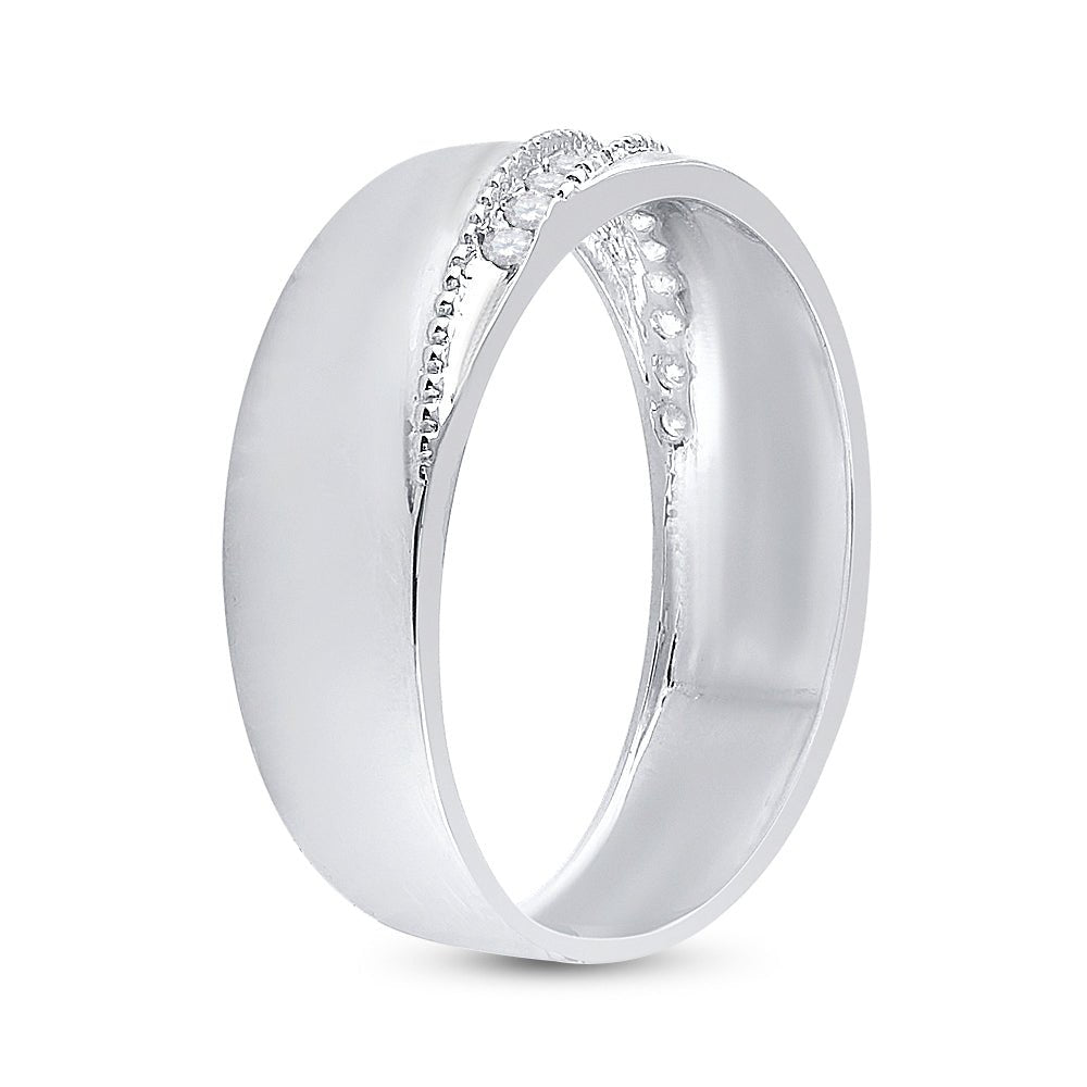 Sterling Silver Round Diamond Men's Wedding Milgrain Band Ring 1/5 Cttw - Splendid Jewellery