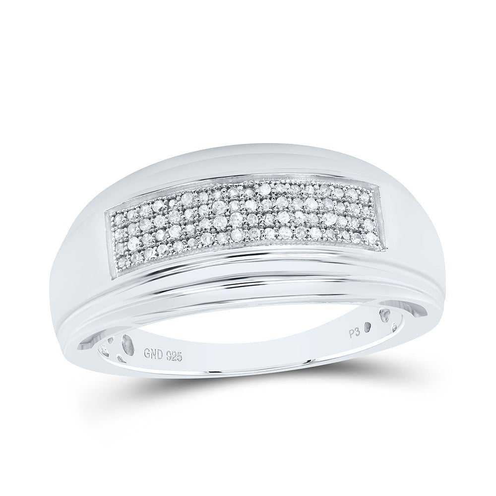 Sterling Silver Round Diamond Men's Wedding Pave Band Ring 1/5 Cttw - Splendid Jewellery