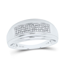 Sterling Silver Round Diamond Men's Wedding Pave Band Ring 1/5 Cttw - Splendid Jewellery