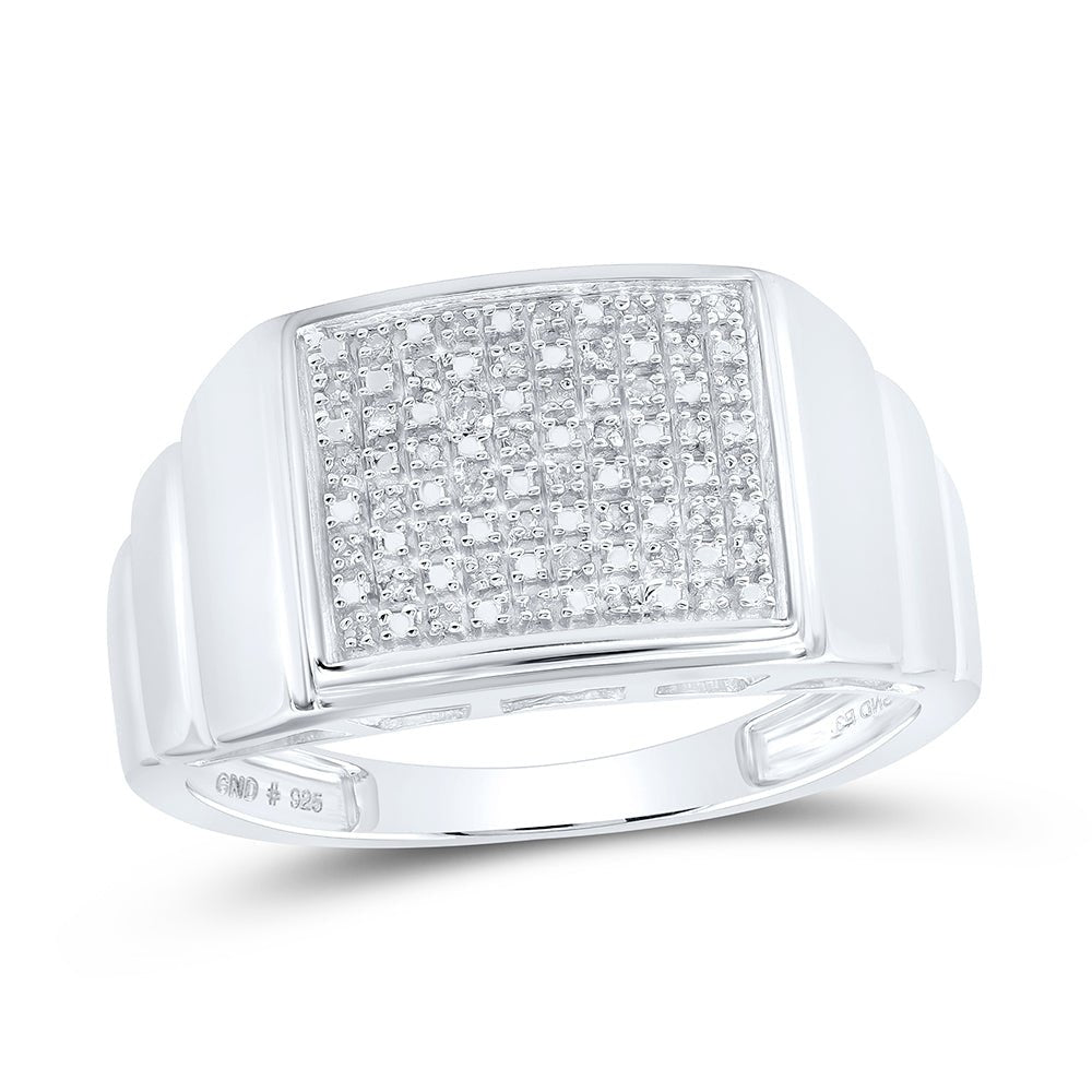 Sterling Silver Round Diamond Micro - Pave Mens Ring 1/10 Cttw - Splendid Jewellery