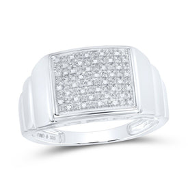 Sterling Silver Round Diamond Micro - Pave Mens Ring 1/10 Cttw - Splendid Jewellery