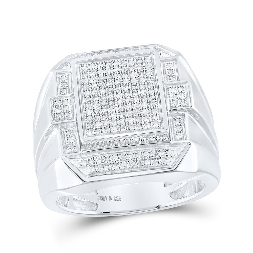 Sterling Silver Round Diamond Micro - Pave Mens Ring 1/2 Cttw - Splendid Jewellery