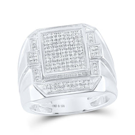 Sterling Silver Round Diamond Micro - Pave Mens Ring 1/2 Cttw - Splendid Jewellery