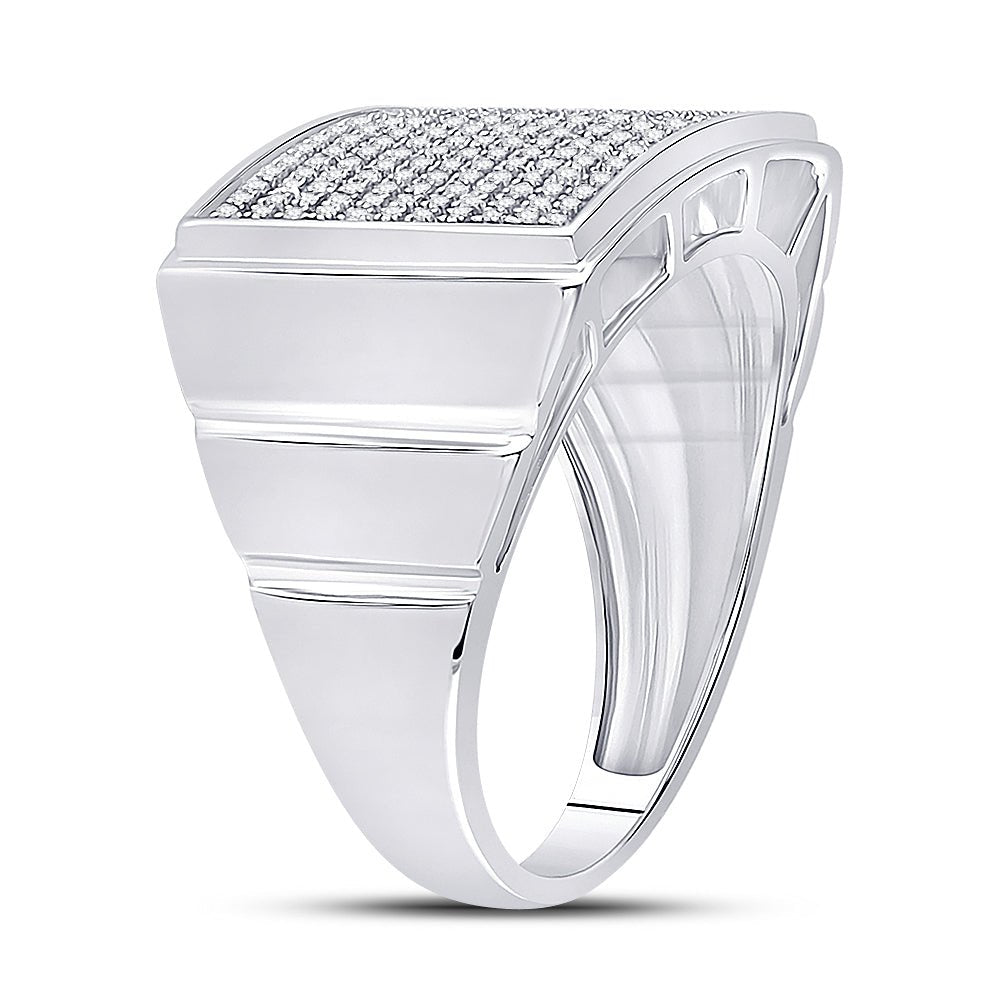 Sterling Silver Round Diamond Micro - Pave Mens Ring 1/4 Cttw - Splendid Jewellery