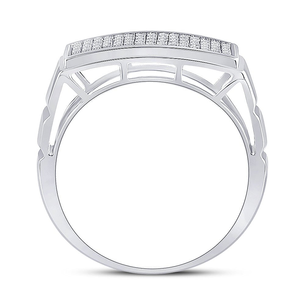 Sterling Silver Round Diamond Micro - Pave Mens Ring 1/4 Cttw - Splendid Jewellery