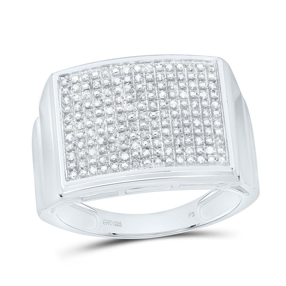 Sterling Silver Round Diamond Micro - Pave Mens Ring 1/4 Cttw - Splendid Jewellery