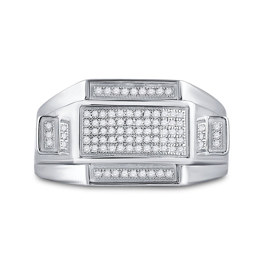 Sterling Silver Round Diamond Micro - Pave Mens Ring 1/4 Cttw - Splendid Jewellery