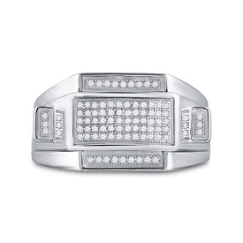 Sterling Silver Round Diamond Micro - Pave Mens Ring 1/4 Cttw - Splendid Jewellery