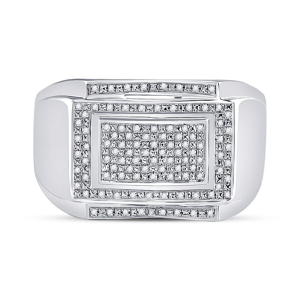 Sterling Silver Round Diamond Micro - Pave Mens Ring 1/5 Cttw - Splendid Jewellery