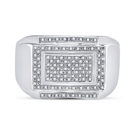 Sterling Silver Round Diamond Micro - Pave Mens Ring 1/5 Cttw - Splendid Jewellery