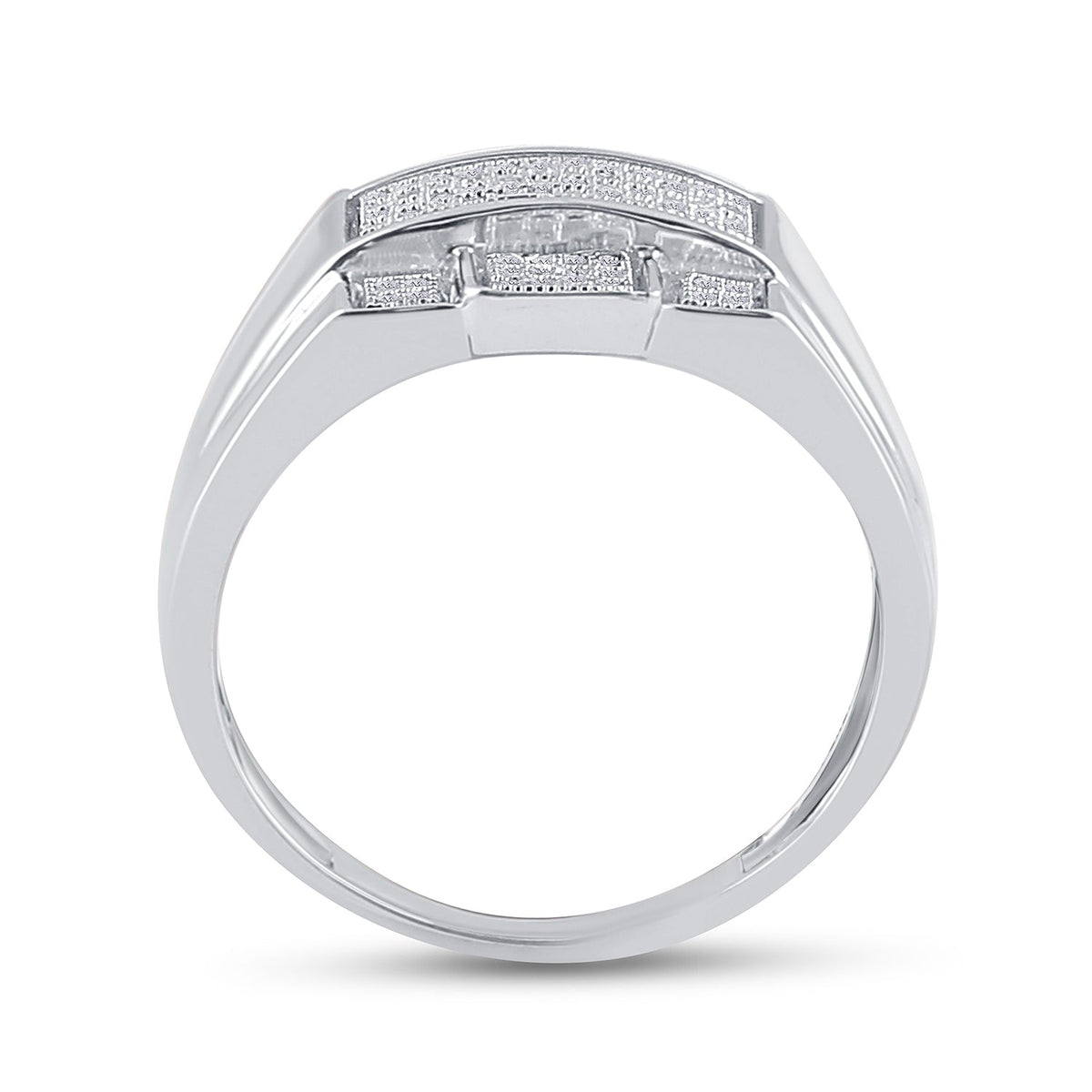 Sterling Silver Round Diamond Micro - Pave Mens Ring 1/6 Cttw - Splendid Jewellery