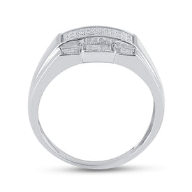 Sterling Silver Round Diamond Micro - Pave Mens Ring 1/6 Cttw - Splendid Jewellery