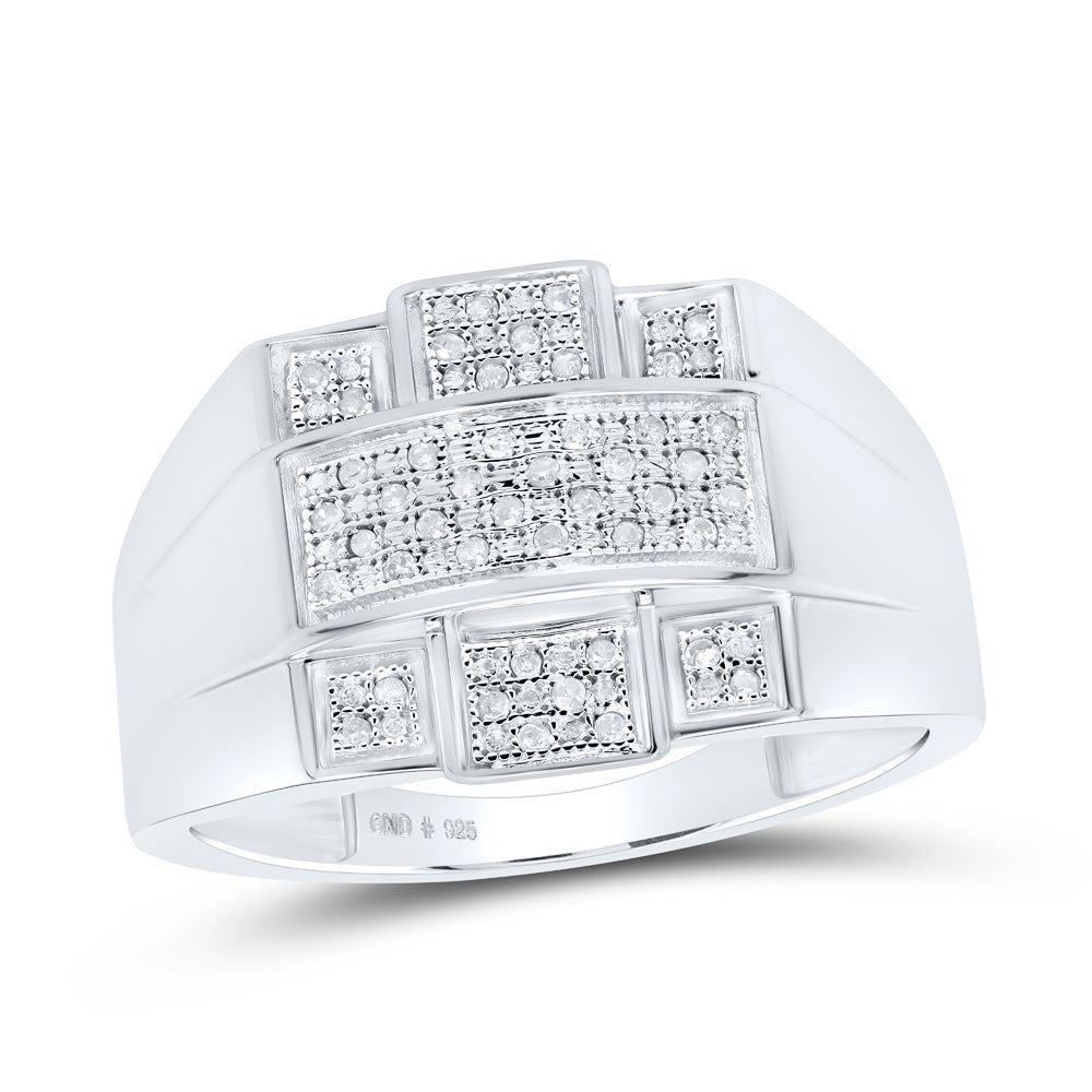 Sterling Silver Round Diamond Micro - Pave Mens Ring 1/6 Cttw - Splendid Jewellery