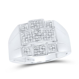Sterling Silver Round Diamond Micro - Pave Mens Ring 1/6 Cttw - Splendid Jewellery