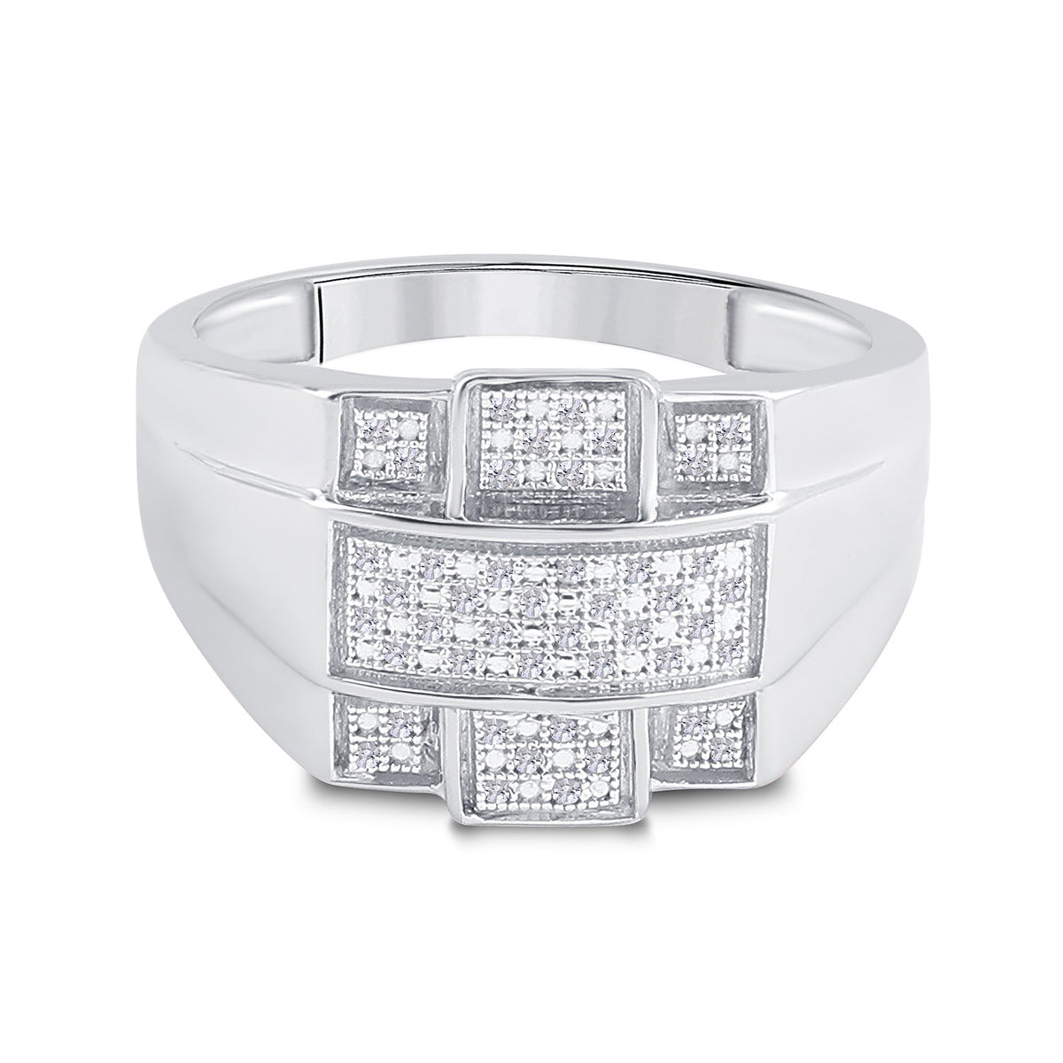Sterling Silver Round Diamond Micro - Pave Mens Ring 1/6 Cttw - Splendid Jewellery