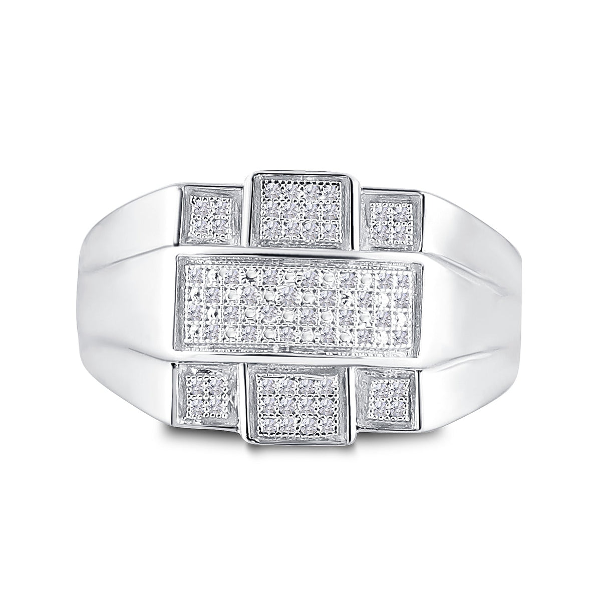 Sterling Silver Round Diamond Micro - Pave Mens Ring 1/6 Cttw - Splendid Jewellery