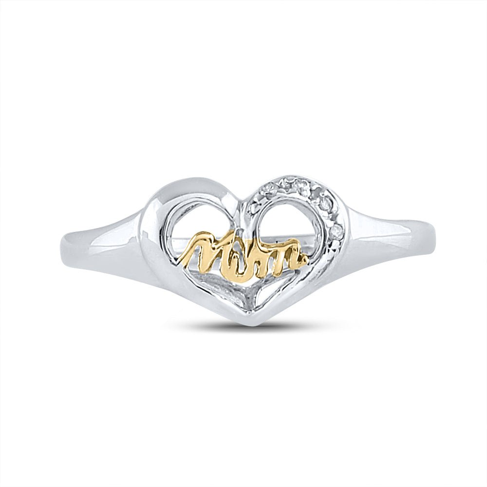 Sterling Silver Round Diamond Mom Mother 2 Tone Heart Ring . 0.02 Cttw - Splendid Jewellery