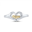 Sterling Silver Round Diamond Mom Mother 2 Tone Heart Ring . 0.02 Cttw - Splendid Jewellery