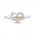 Sterling Silver Round Diamond Mom Mother 2 Tone Heart Ring . 0.02 Cttw - Splendid Jewellery