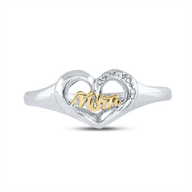 Sterling Silver Round Diamond Mom Mother 2 Tone Heart Ring . 0.02 Cttw - Splendid Jewellery