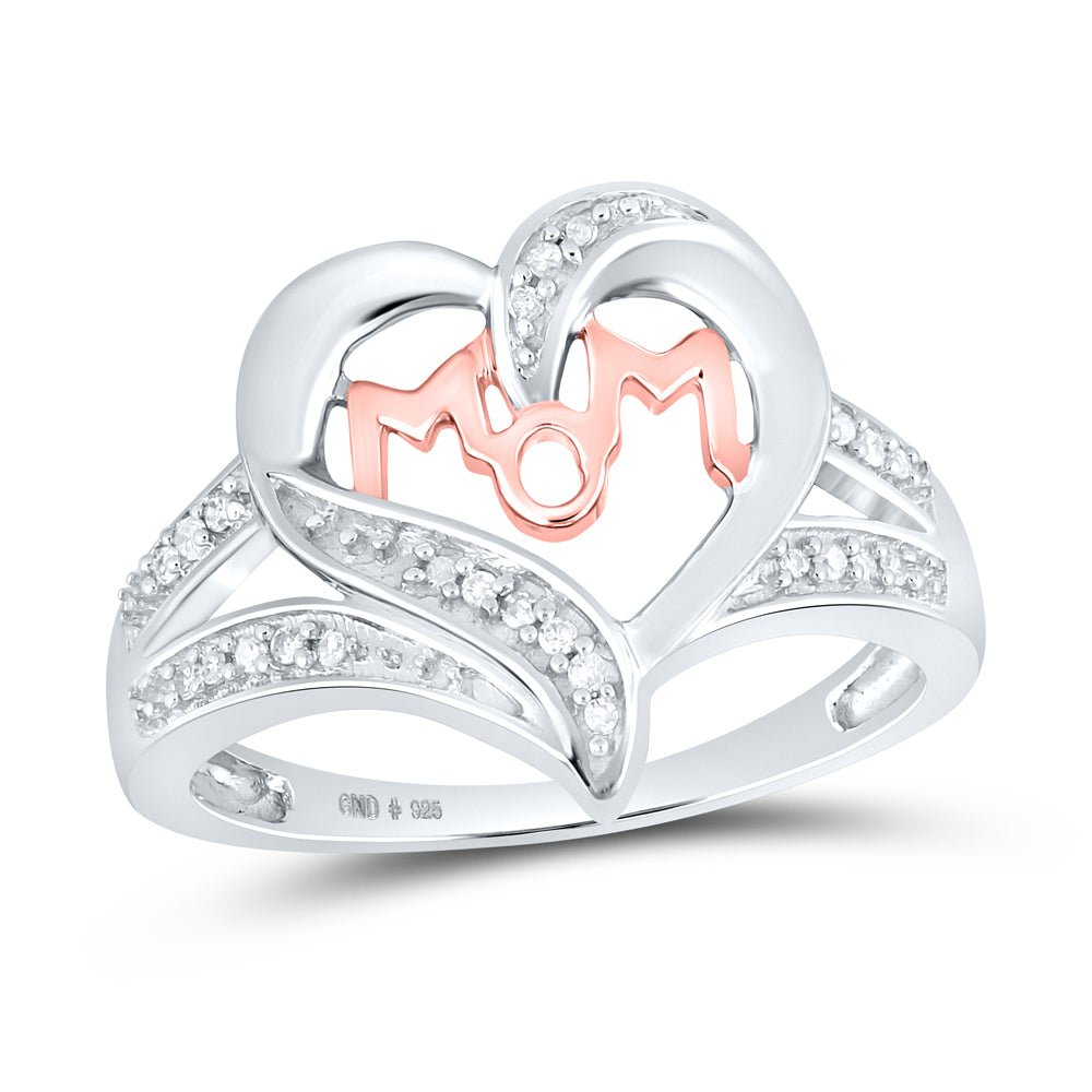 Sterling Silver Round Diamond Mom Mother Heart Designer Ring 1/10 Cttw - Splendid Jewellery