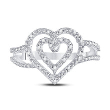 Load image into Gallery viewer, Sterling Silver Round Diamond Nested Double Heart Ring 1/20 Cttw - Splendid Jewellery