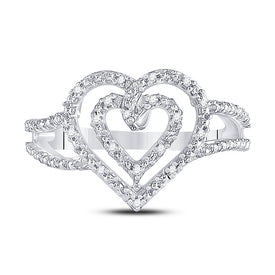 Sterling Silver Round Diamond Nested Double Heart Ring 1/20 Cttw - Splendid Jewellery