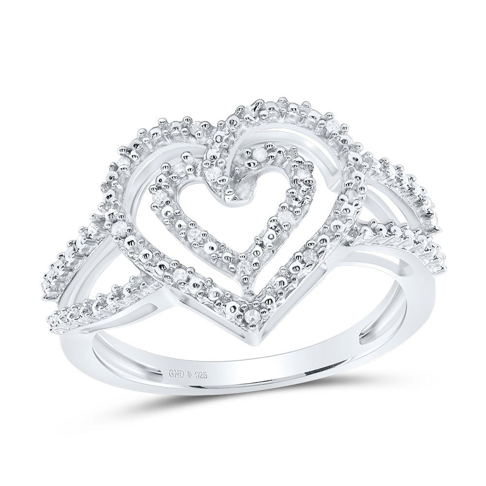 Sterling Silver Round Diamond Nested Double Heart Ring 1/20 Cttw - Splendid Jewellery