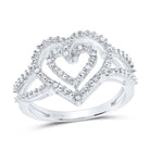Sterling Silver Round Diamond Nested Double Heart Ring 1/20 Cttw - Splendid Jewellery