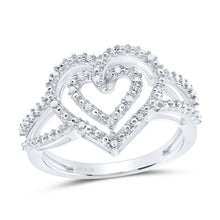 Load image into Gallery viewer, Sterling Silver Round Diamond Nested Double Heart Ring 1/20 Cttw - Splendid Jewellery