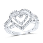 Sterling Silver Round Diamond Nested Double Heart Ring 1/20 Cttw - Splendid Jewellery