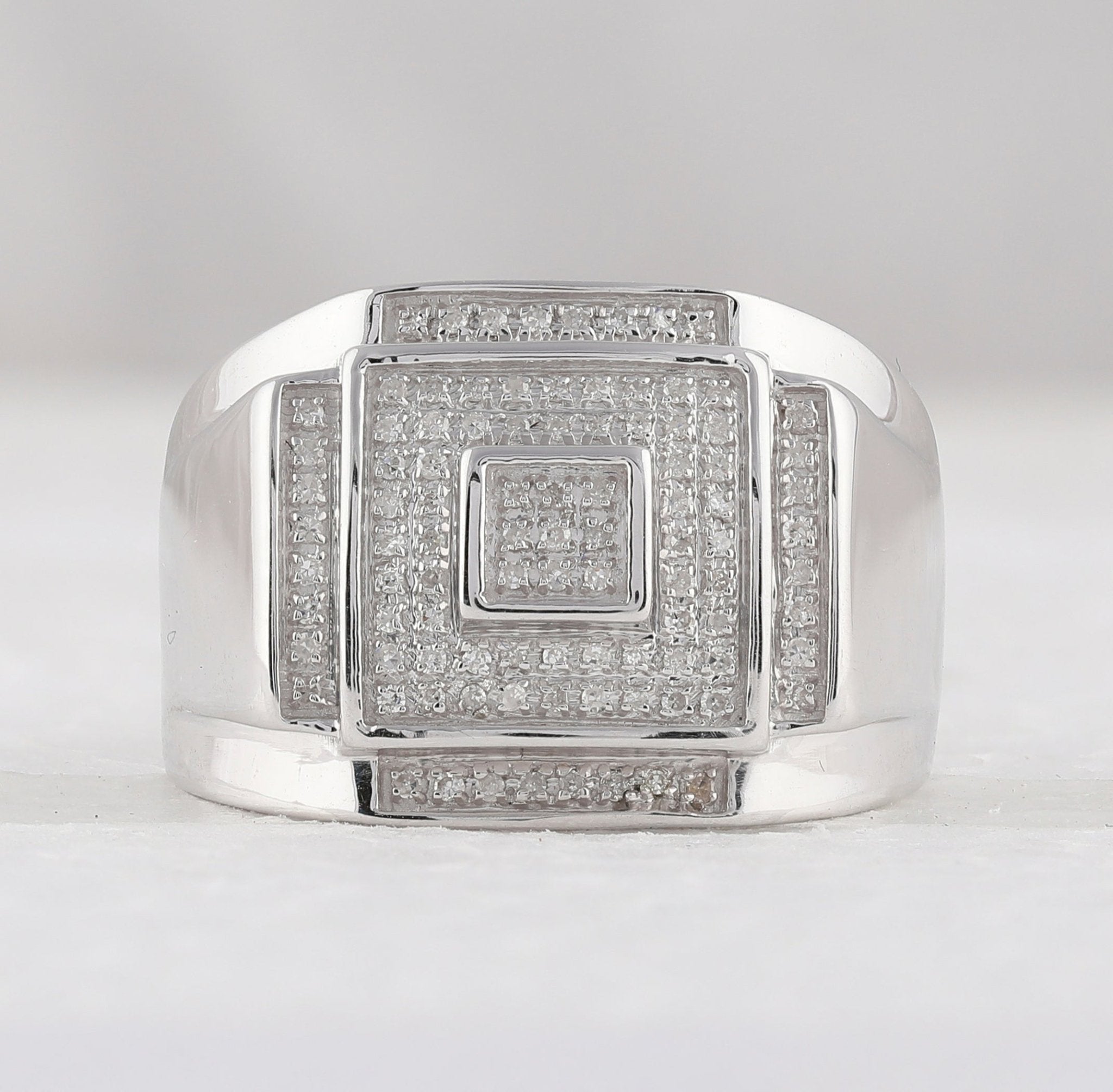Sterling Silver Round Diamond P3 Gift Micro - Pave Mens Ring 1/4 Cttw - Splendid Jewellery