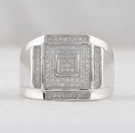 Sterling Silver Round Diamond P3 Gift Micro - Pave Mens Ring 1/4 Cttw - Splendid Jewellery