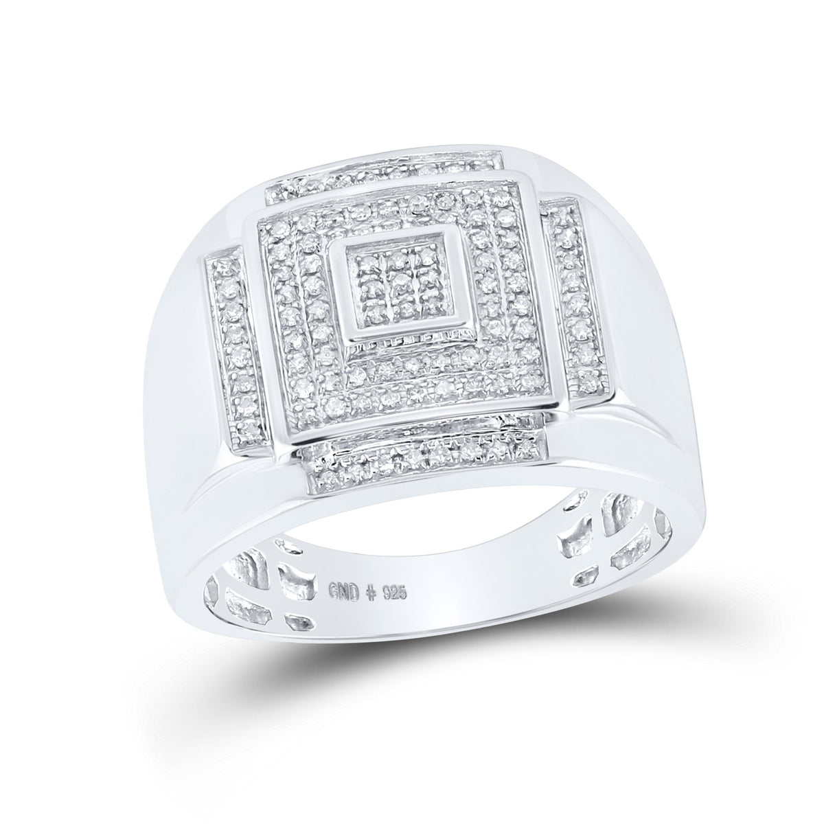 Sterling Silver Round Diamond P3 Gift Micro - Pave Mens Ring 1/4 Cttw - Splendid Jewellery