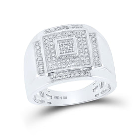 Sterling Silver Round Diamond P3 Gift Micro - Pave Mens Ring 1/4 Cttw - Splendid Jewellery