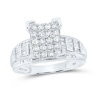 Sterling Silver Round Diamond Rectangle Cluster Bridal Wedding Engagement Ring 1 Cttw - Splendid Jewellery