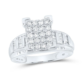 Sterling Silver Round Diamond Rectangle Cluster Bridal Wedding Engagement Ring 1 Cttw - Splendid Jewellery