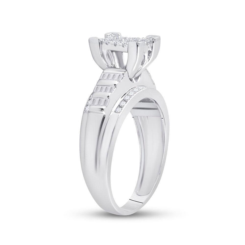Sterling Silver Round Diamond Rectangle Cluster Bridal Wedding Engagement Ring 1/2 Cttw - Splendid Jewellery