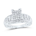 Sterling Silver Round Diamond Rectangle Cluster Bridal Wedding Engagement Ring 1/2 Cttw - Splendid Jewellery