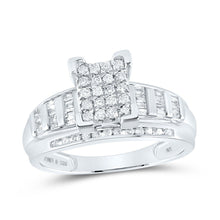 Load image into Gallery viewer, Sterling Silver Round Diamond Rectangle Cluster Bridal Wedding Engagement Ring 1/2 Cttw - Splendid Jewellery