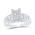 Sterling Silver Round Diamond Rectangle Cluster Bridal Wedding Engagement Ring 1/2 Cttw - Splendid Jewellery