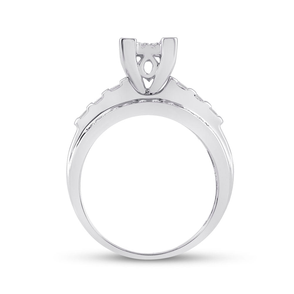 Sterling Silver Round Diamond Rectangle Cluster Bridal Wedding Engagement Ring 1/2 Cttw - Splendid Jewellery